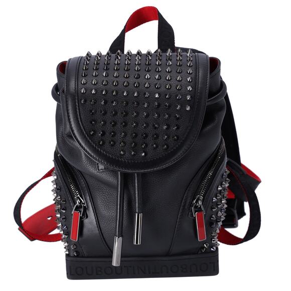 Christian Louboutin Explorer Funk Small Backpack 3215038 Black Red Calf Leather - Picture 1 of 8